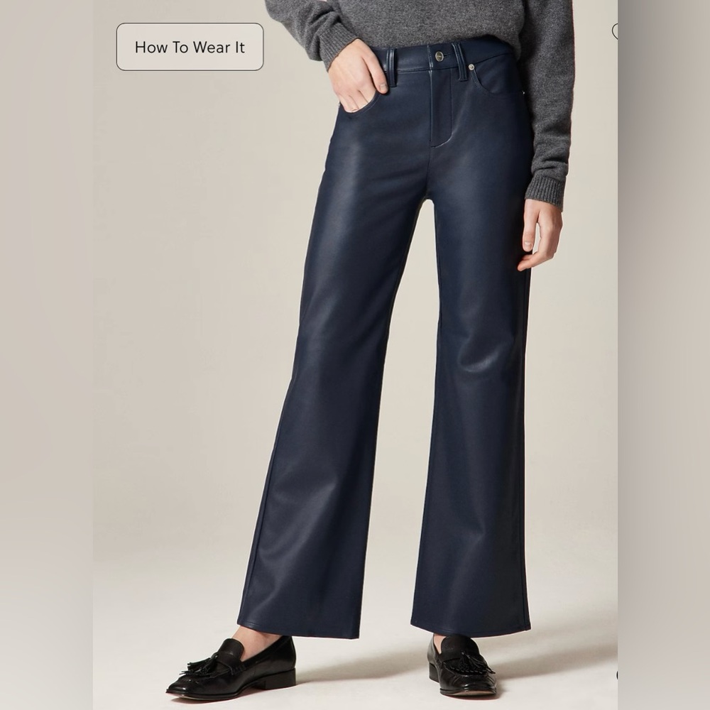 J.Crew Charley kickout cropped pant in faux leather in navy